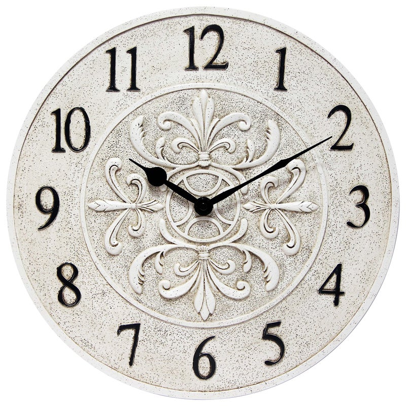 Infinity Instruments Infinity Instruments Blanc Fleur 15 inch Decorative Outdoor Wall Clock for Garage Patio Backyard Outdoor Wall Fence Vintage Ivory Antique Easy to Read Battery Operated 