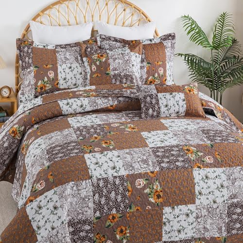 BEDIFANY Cotton Filling Queen Quilt Set - Reversible Farmhouse Bedspreads Queen Size with 2 Pillow Shams - Lightweight Queen Size Quilt Bedding Sets, 3 Pieces (90 x 98 inch) - Image 3
