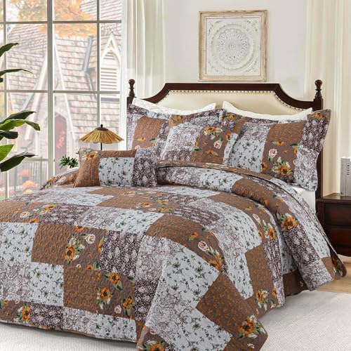 BEDIFANY Cotton Filling Queen Quilt Set - Reversible Farmhouse Bedspreads Queen Size with 2 Pillow Shams - Lightweight Queen Size Quilt Bedding Sets, 3 Pieces (90 x 98 inch) - Image 2