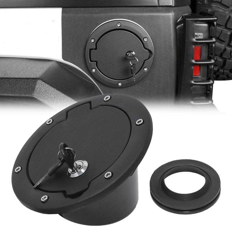 FIQAPJ Fuel Filler Door Cover  Gas Fuel Tank Cap Cover Black Fit for 2007 2008 2009 2010 2011 2012 2013 2014 2015 2016 2017 2018 Jeep Wrangler JK & Unlimited Sport Rubicon Sahara (Locking) - Image 1