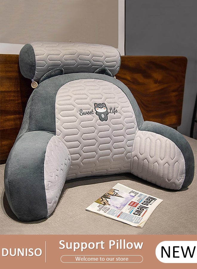 DUNISO مسند ظهر وسادة للزوج مع أذرع وسادة قراءة للكبار، إسفنج ذو ذاكرة ممزق، غطاء من القطيفة الدقيقة فائق الراحة وقابل للإزالة ولفة للرقبة قابلة للفصل، دعم لا مثيل له، مسند للسرير، وسادة للجلوس - Image 1