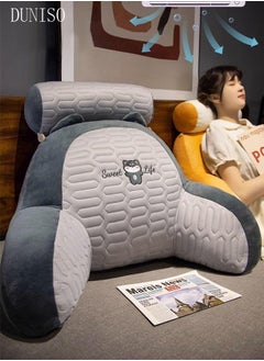 DUNISO Husband Pillow Backrest with Arms Adult Reading Pillow Shredded Memory Foam, Ultra-Comfy Removable Microplush Cover and  Detachable Neck Roll Unmatched Support Bed Rest Sit Up Pillow  - Image 2