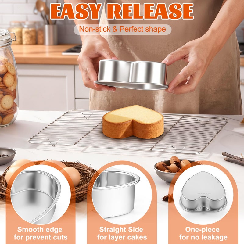 Homikit Heart Cake Pan, 6 Inch Stainless Steel Small Heart Shaped Baking Pans for Oven & Dishwasher, 2Pcs Layer Smash Cake Tins Molds for Valentine's Day, Weddings, Motherâ€™s Day & Anniversaries - Image 3