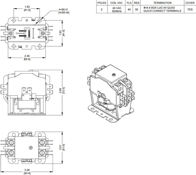Sunlee 2 Poles FLA 40 Amp Coil 24 VAC Air Conditioner Condenser Compressor Contactor AC Definite Purpose Contactor Universal Fit UL Recognized A2L Compliant - Image 3