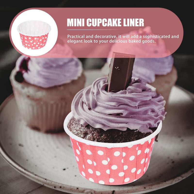 100pcs Mini Baking Cups Pink Polka Dot Muffin Liners Oil Proof Paper with Rim - Image 5
