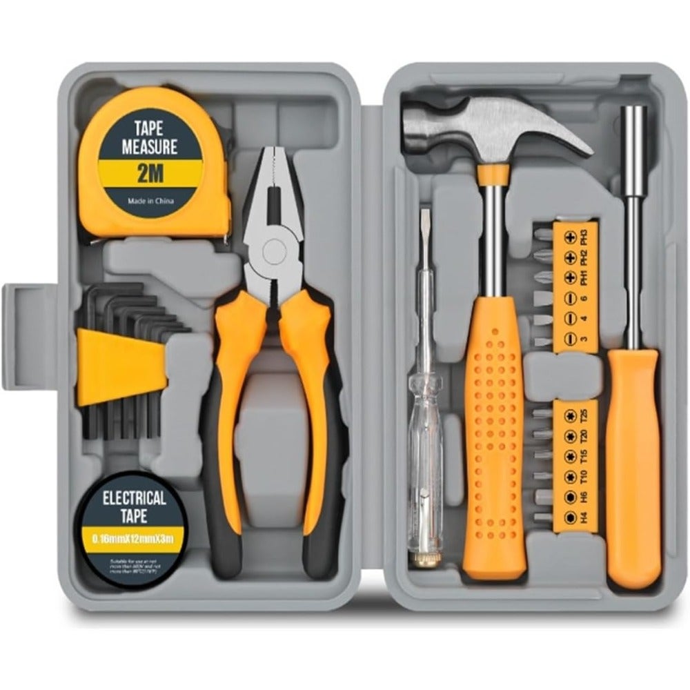 24 Pcs Home Tool Kit, Household Small Basic Hand Tool Set with Plastic Toolbox Storage Case for Office Home Repairs