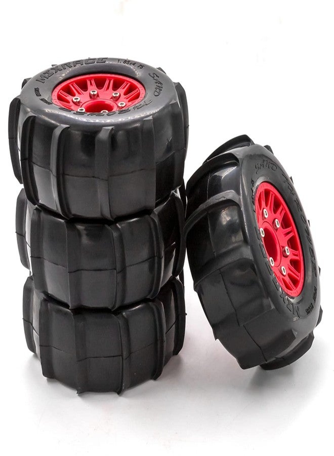 GoolRC RC Paddle Tires, 4PCS Off Road Snow Sand Rubber Tires Hex 12mm Wheels Replacement for 1/10 Short-Course Truck 727 Slash K1 RC Car (Red) - Image 3