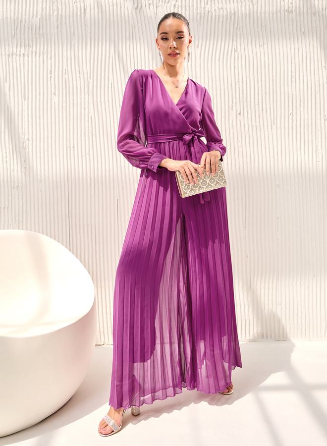 Styli Wide Leg Pleated Chiffon Jumpsuit  - Image 1