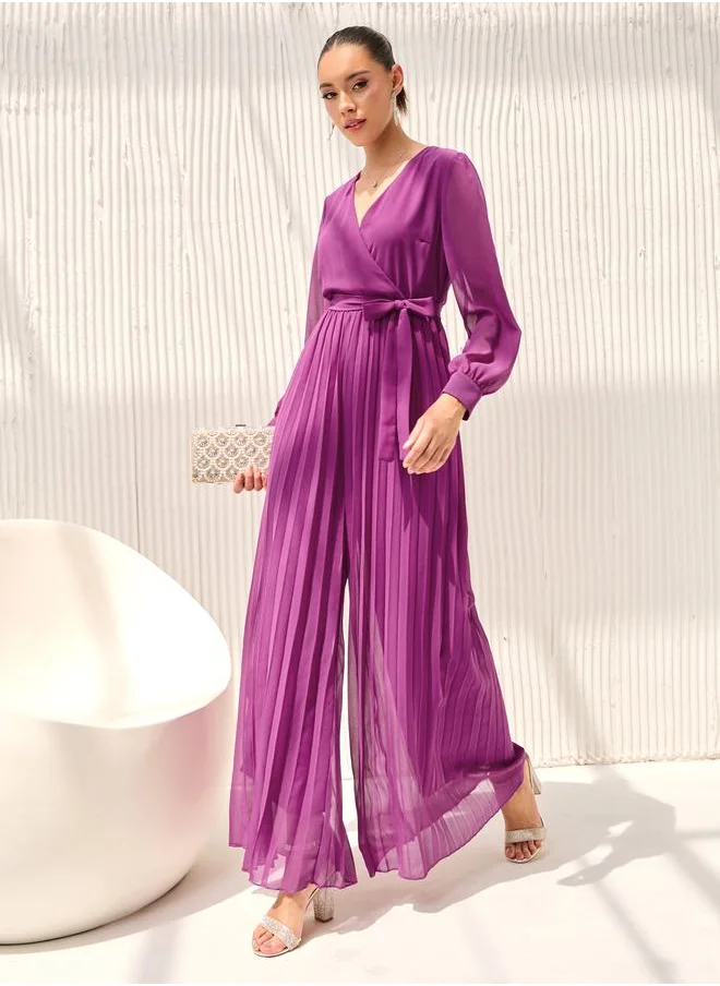 ستايلي Wide Leg Pleated Chiffon Jumpsuit