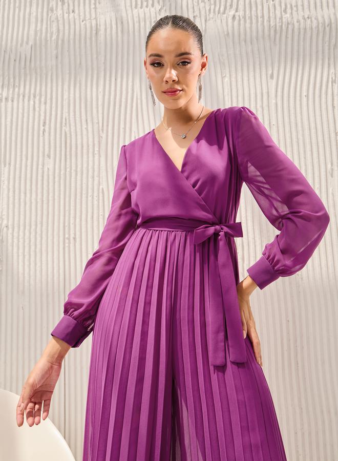 Styli Wide Leg Pleated Chiffon Jumpsuit  - Image 3
