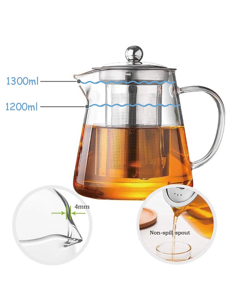 TMOST Glass Teapot with Infuser Tea Pot 32oz/43oz Tea Kettle Stovetop Safe Blooming and Loose Leaf Tea Maker Set (43oz/ 1300ml) - Image 4