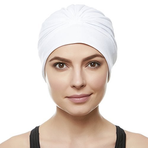 BEEMO Swim Caps for Women Swimming Turban Polyester Latex Lined Pleated for Ladies - White - Image 2