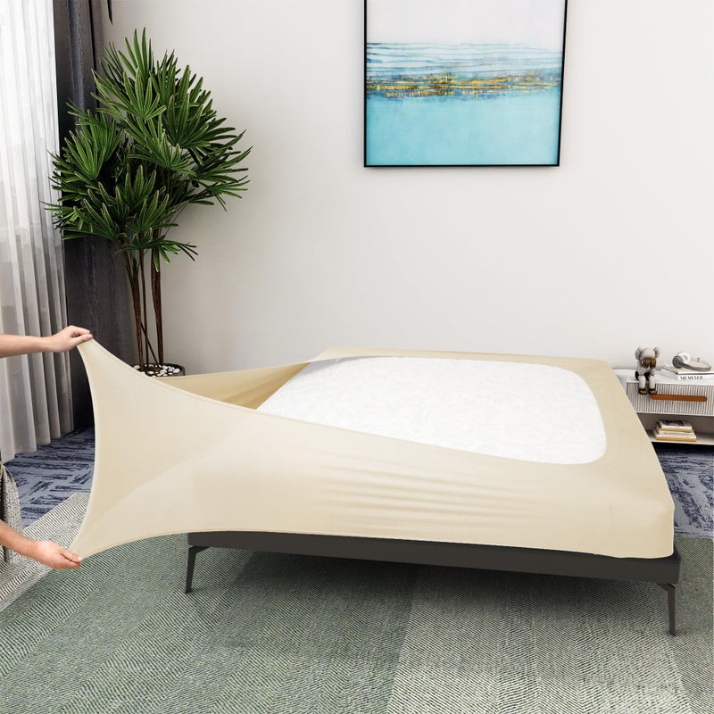 ALYVIA SPRING Box Spring Cover Queen Size  Jersey Knit  Stretchy Wrap Around 4 Sides Bed Skirt for Hotel  Home  QueenQueen XL Beige 