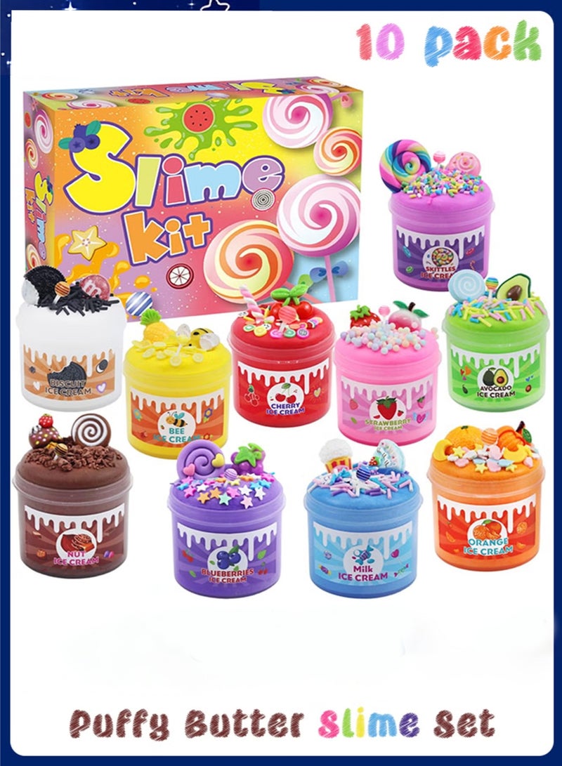 YelaJoy 10 PCS Puffy Butter & Cloud Slime Kit for Kids - Scented Soft Non-Sticky Slime Set with Fruit Mold, Birthday Party Gift for Girls & Boys - Image 1