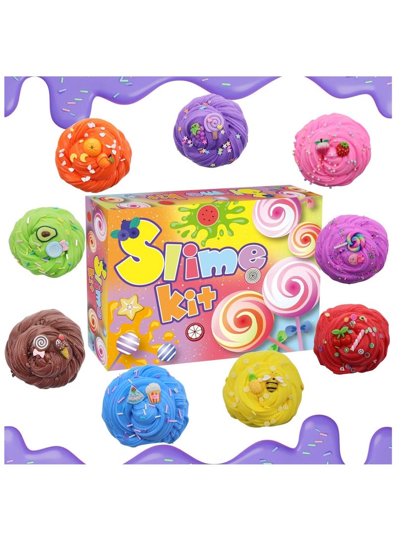 YelaJoy 10 PCS Puffy Butter & Cloud Slime Kit for Kids - Scented Soft Non-Sticky Slime Set with Fruit Mold, Birthday Party Gift for Girls & Boys - Image 5