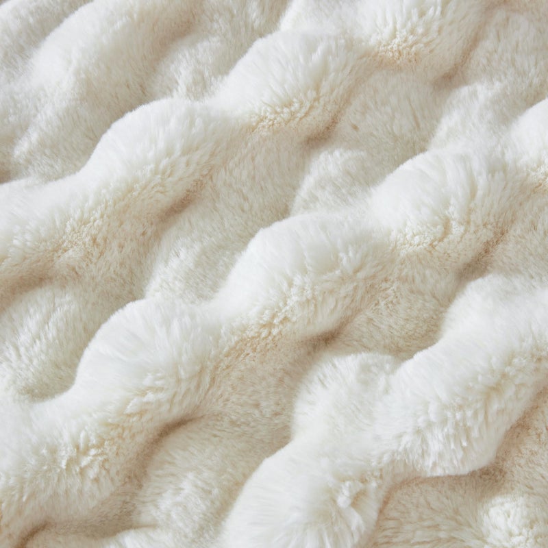 Serenhom 50x60 Inches Ultra-Soft Fuzzy Faux Fur Plush Throw Blanket - Thick  Warm Sherpa for Couch  Sofa  Bedroom  Camping - Decorative Blanket for Cozy Warmth  Bubble Ivory White - Image 5