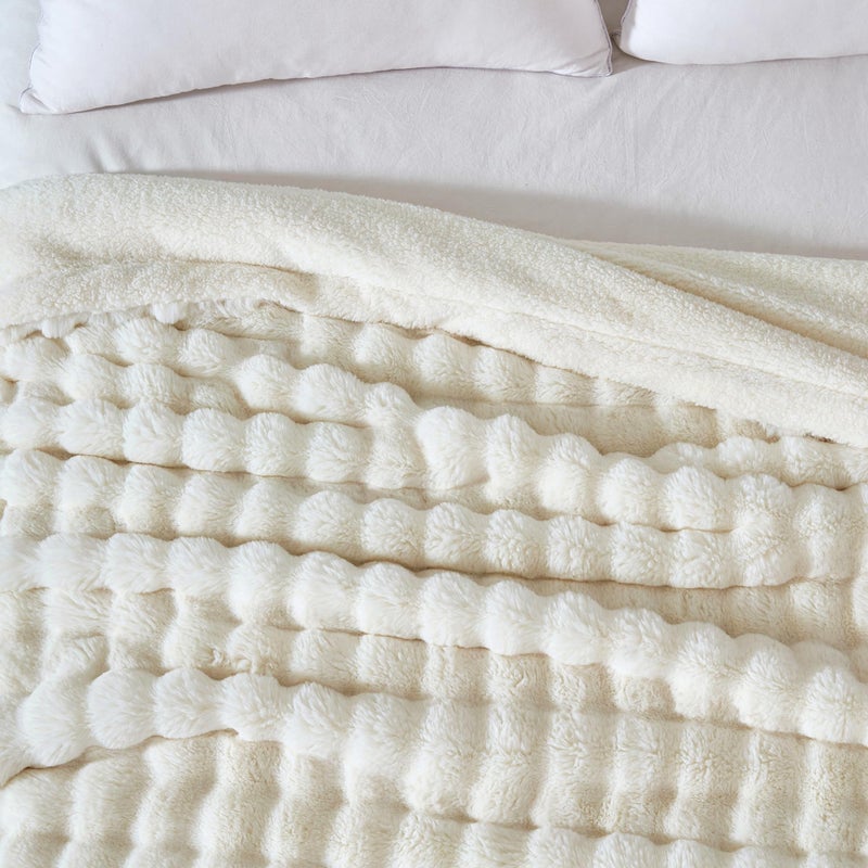 Serenhom 50x60 Inches Ultra-Soft Fuzzy Faux Fur Plush Throw Blanket - Thick  Warm Sherpa for Couch  Sofa  Bedroom  Camping - Decorative Blanket for Cozy Warmth  Bubble Ivory White - Image 4