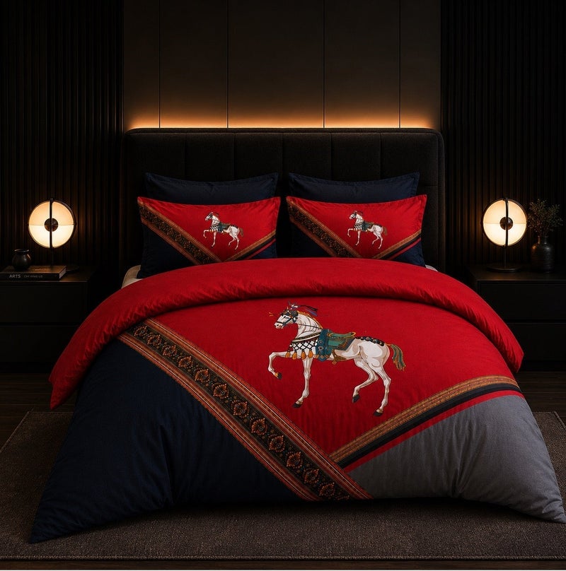 HOMETOPIA King Size 6 Piece Bedding Set Designer Hand Drawn Print Comforter Set Cooling Breathable Soft Stretch Fabric Luxury Duvet Set for AC Room - Image 1