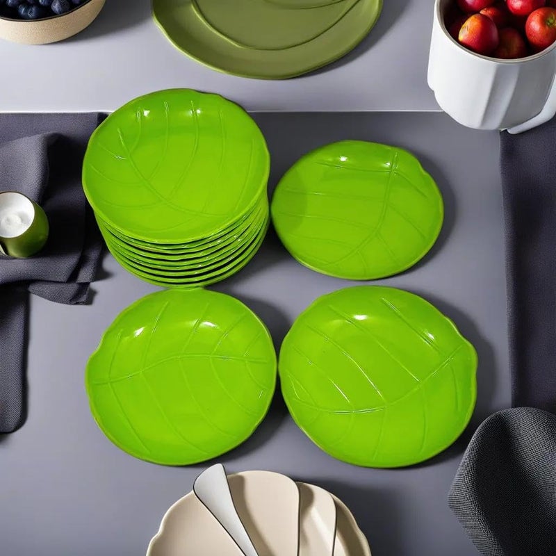 BHOJANWARE Melamine Snack Platter Set of 12 in Green Color- Perfect Addition to Your Kitchen Utensils and Plates Collection- (Size - 6.5 Inch / 16 CM) - Image 1