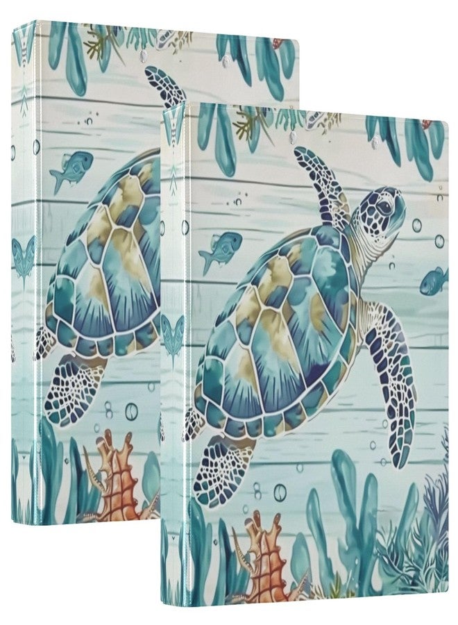 KUEJOP Swimming Sea Turtle Pattern 3 Ring Binder, 1.5 Inch Round Ring Binder Holds 200 Sheets with 3 Interior PVC Clear Pockets for School Office - Image 2