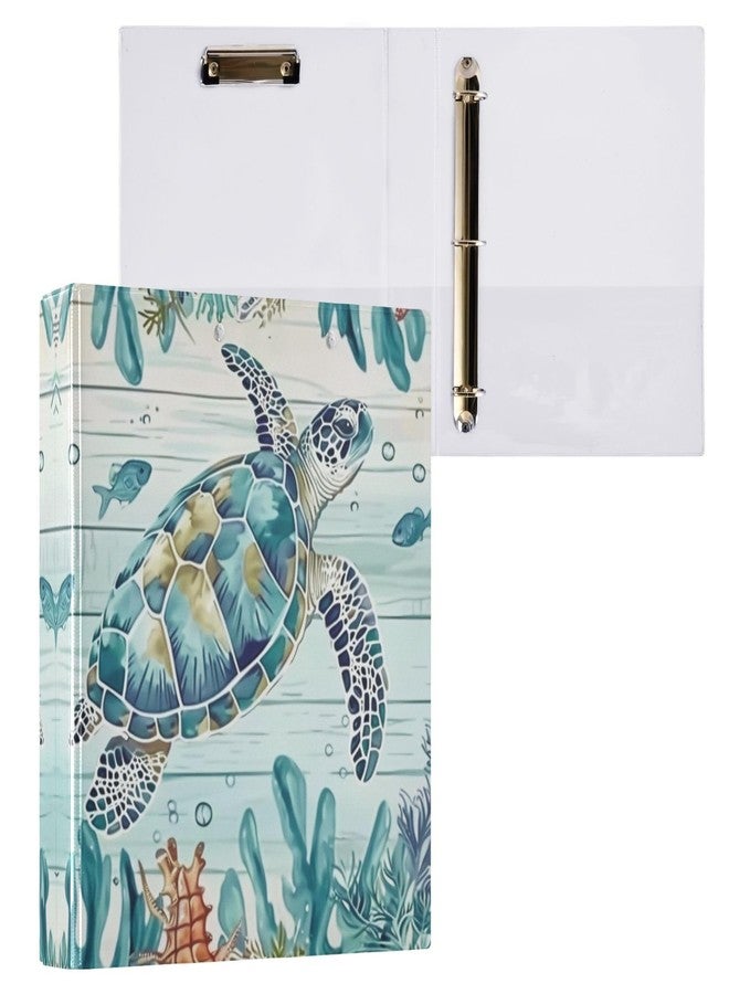 KUEJOP Swimming Sea Turtle Pattern 3 Ring Binder, 1.5 Inch Round Ring Binder Holds 200 Sheets with 3 Interior PVC Clear Pockets for School Office - Image 1