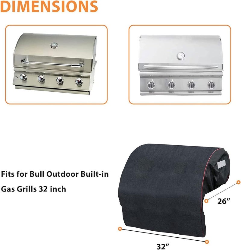 GRISUN Built-in Grill Cover for Bull 45005 Built in Gas Grills 32 inch, Bull Outdoor Kitchen & Grill Head Cover, Heavy Duty Waterproof BBQ Grill Cover with Handle, Black - Image 2