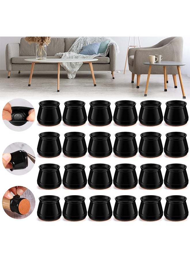 HS 24PCS Upgraded Silicone Chair Leg Floor Protectors For Hardwood Floors, Furniture Sliders For Chair Legs, Felt Bottom Furniture Pads, Anti-Slip Round And Square Cap Covers To Scratch And Reduce Noise  - Image 1