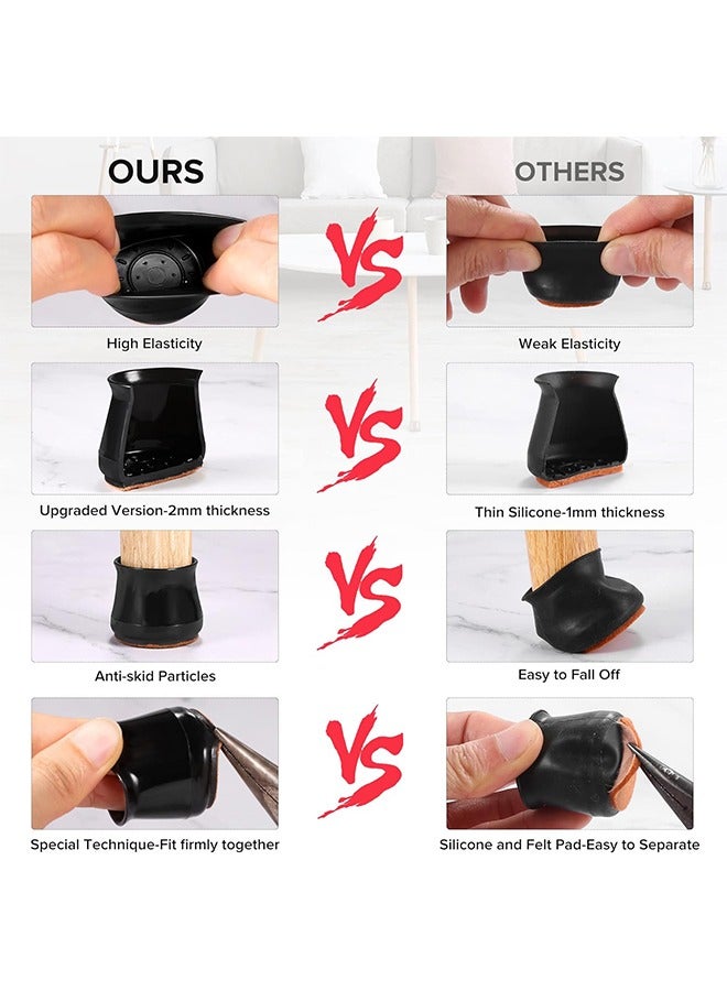 HS 24PCS Upgraded Silicone Chair Leg Floor Protectors For Hardwood Floors, Furniture Sliders For Chair Legs, Felt Bottom Furniture Pads, Anti-Slip Round And Square Cap Covers To Scratch And Reduce Noise  - Image 3