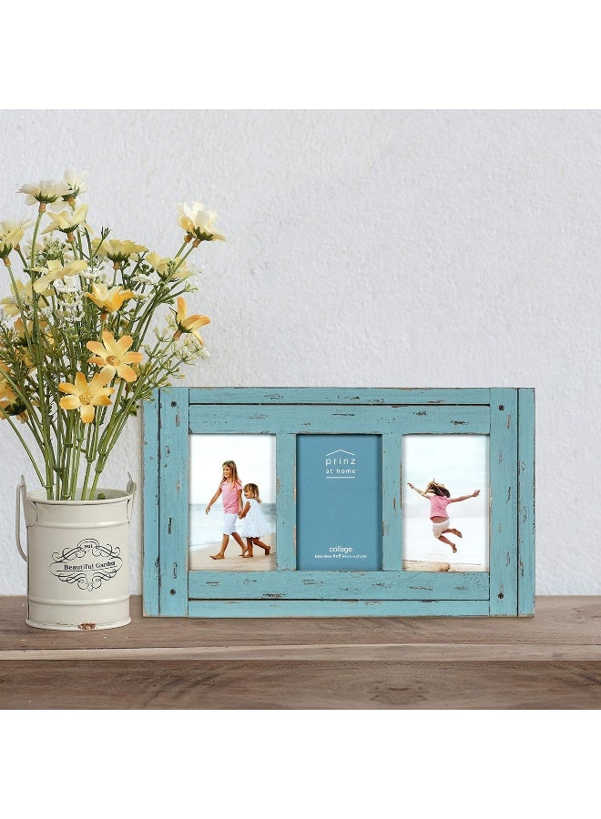 Prinz Homestead Blue ThreePicture Frame 4 x 6 Distressed Wood Collage Frame Wooden Rustic Decor TwoWay Easel Can Be WallMounted - Image 3