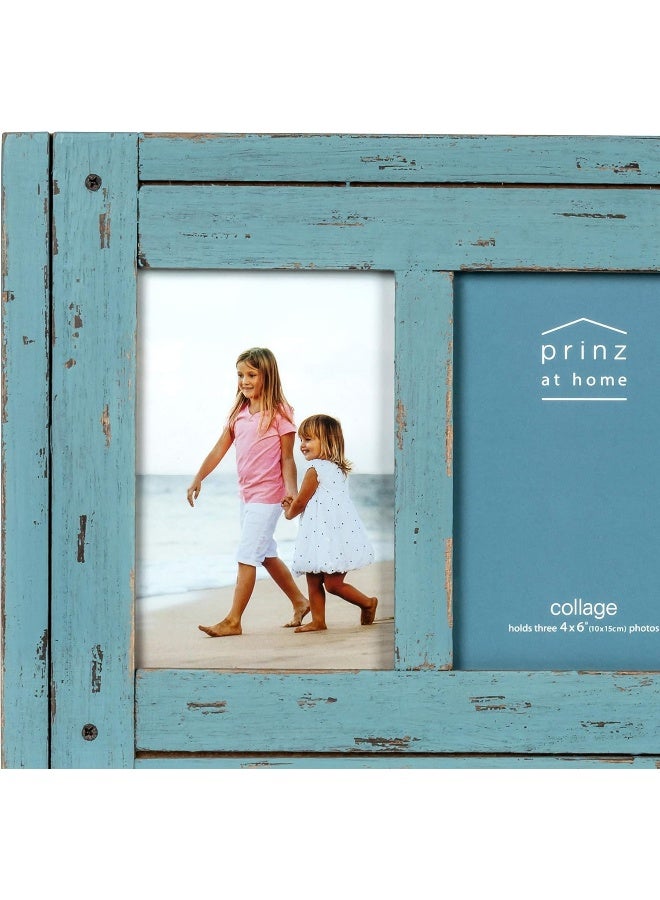 Prinz Homestead Blue ThreePicture Frame 4 x 6 Distressed Wood Collage Frame Wooden Rustic Decor TwoWay Easel Can Be WallMounted - Image 2
