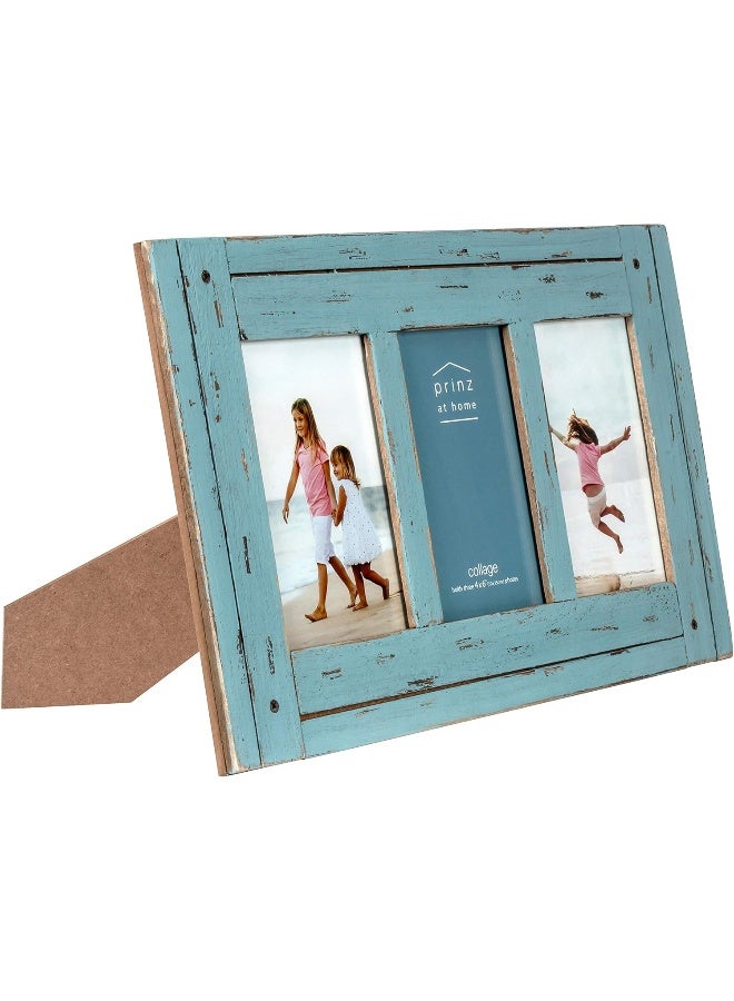 Prinz Homestead Blue ThreePicture Frame 4 x 6 Distressed Wood Collage Frame Wooden Rustic Decor TwoWay Easel Can Be WallMounted - Image 4