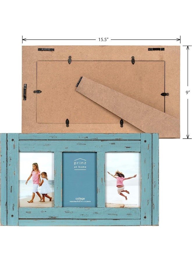 Prinz Homestead Blue ThreePicture Frame 4 x 6 Distressed Wood Collage Frame Wooden Rustic Decor TwoWay Easel Can Be WallMounted - Image 5