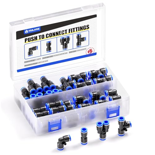 TAILONZ PNEUMATIC 5/16 inch or 8mm od Push to Connect Fittings Pneumatic Fittings Kit 10 Spliters+10 Elbows+10 tee+10 Straight (40 pcs) - Image 1