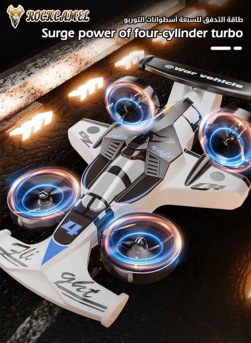 ROCKCAMEL سيارة طائرة بدون طيار تعمل بالتحكم عن بعد 2 في 1، قابلة لإعادة الشحن، ثنائية الوضع، 3 سرعات قابلة للتعديل، سيارات انزلاق عالية السرعة بزاوية 360 درجة مع جهاز تحكم عن بعد، مؤثرات LED للحركات البهلوانية، مجموعة من 3 بطاريات (أبيض) - Image 3