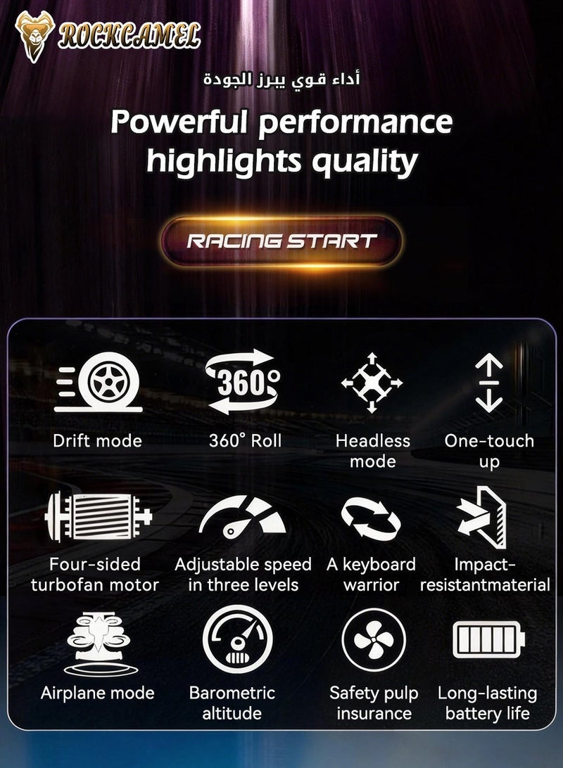 ROCKCAMEL سيارة طائرة بدون طيار تعمل بالتحكم عن بعد 2 في 1، قابلة لإعادة الشحن، ثنائية الوضع، 3 سرعات قابلة للتعديل، سيارات انزلاق عالية السرعة بزاوية 360 درجة مع جهاز تحكم عن بعد، مؤثرات LED للحركات البهلوانية، مجموعة من 3 بطاريات (أبيض) - Image 4