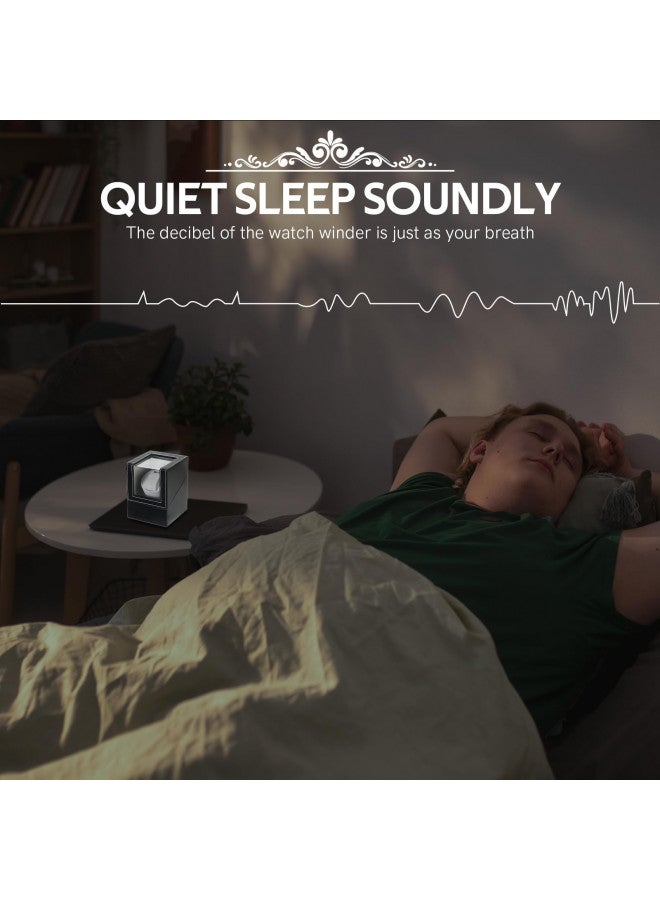 MYFULLY Automatic Single Watch Winder in Black Leather with Quiet Motor Watch Display Case Storage Box Fits Lady and Man Automatic Watch, AC Adapter or Battery Powered - Image 3