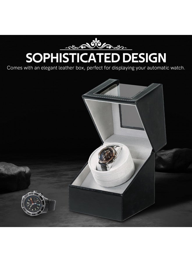MYFULLY Automatic Single Watch Winder in Black Leather with Quiet Motor Watch Display Case Storage Box Fits Lady and Man Automatic Watch, AC Adapter or Battery Powered - Image 1