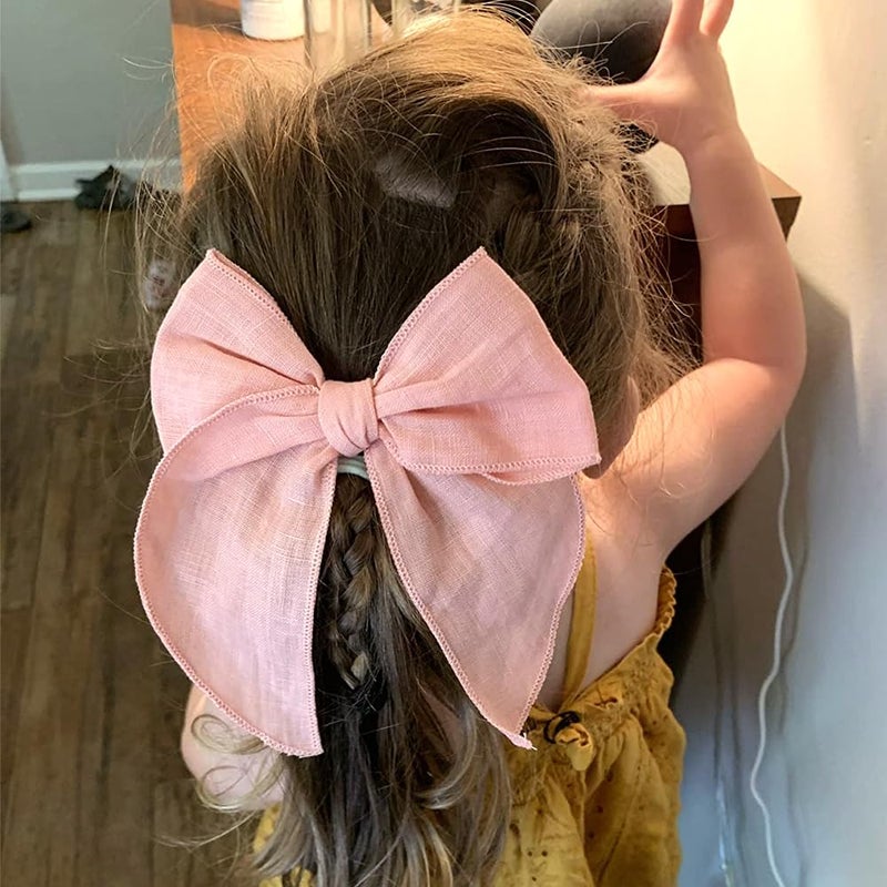 Sugarmelon Pack of 4 Gorgeous Fable Bow Hair Clips for Girls Women Linen Hair Bow Alligator Clips Toddler Baby Mom Young Girl Hair Accessories (Pink/Rose) - Image 3