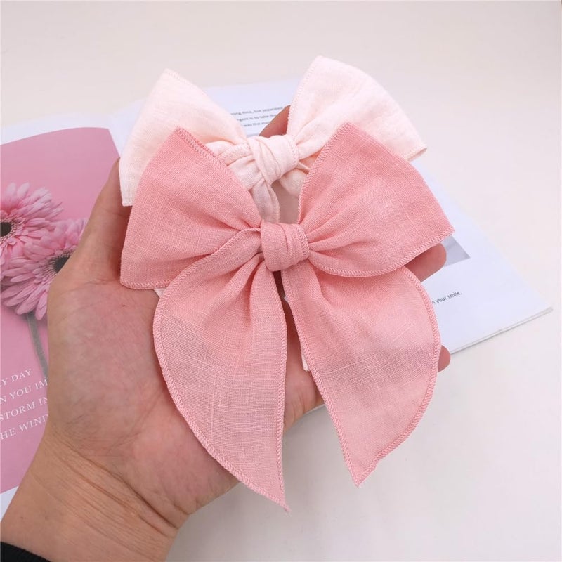 Sugarmelon Pack of 4 Gorgeous Fable Bow Hair Clips for Girls Women Linen Hair Bow Alligator Clips Toddler Baby Mom Young Girl Hair Accessories (Pink/Rose) - Image 5