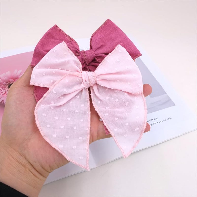 Sugarmelon Pack of 4 Gorgeous Fable Bow Hair Clips for Girls Women Linen Hair Bow Alligator Clips Toddler Baby Mom Young Girl Hair Accessories (Pink/Rose) - Image 4