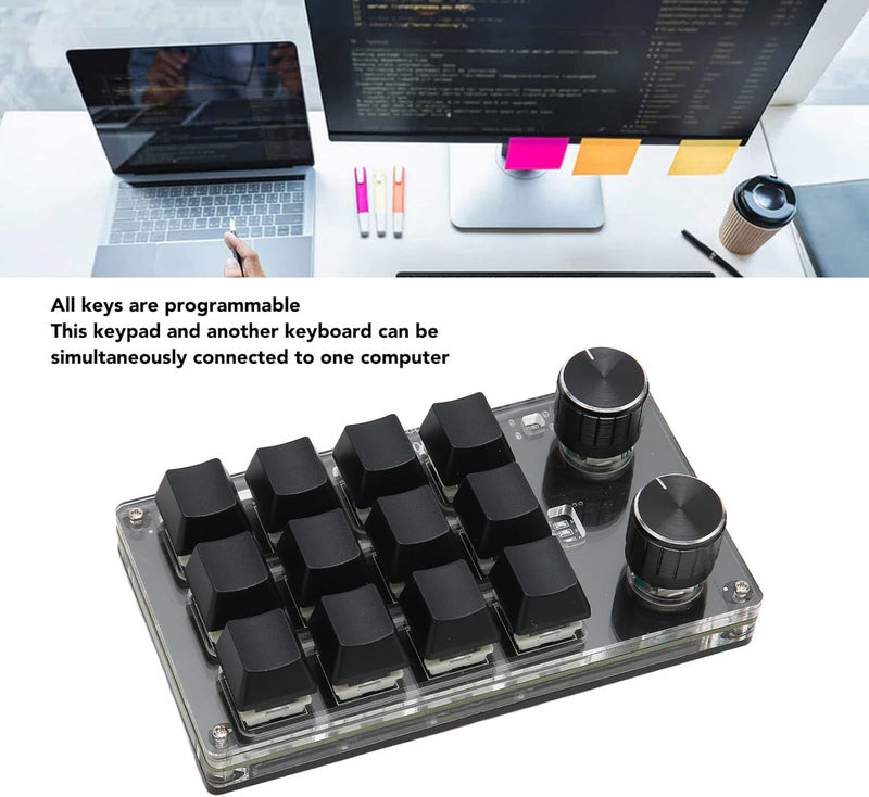 كلاراكو لوحة مفاتيح ميكانيكية ماكرو بيد واحدة من كلارك، لوحة مفاتيح صغيرة قابلة للبرمجة بتقنية البلوتوث، 12 مفتاحًا، مقبضان، لوحة مفاتيح للألعاب، مفتاح أزرق USB، لوحة مفاتيح قابلة للبرمجة للوسائط المخصصة للألعاب (أسود) - Image 3