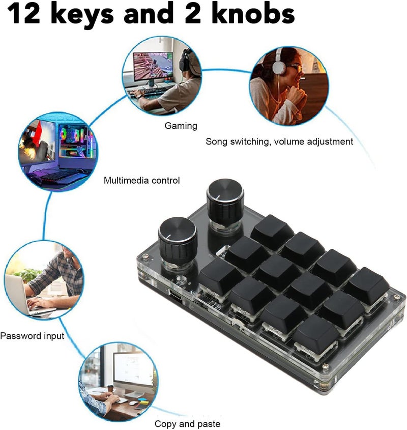 كلاراكو لوحة مفاتيح ميكانيكية ماكرو بيد واحدة من كلارك، لوحة مفاتيح صغيرة قابلة للبرمجة بتقنية البلوتوث، 12 مفتاحًا، مقبضان، لوحة مفاتيح للألعاب، مفتاح أزرق USB، لوحة مفاتيح قابلة للبرمجة للوسائط المخصصة للألعاب (أسود) - Image 4