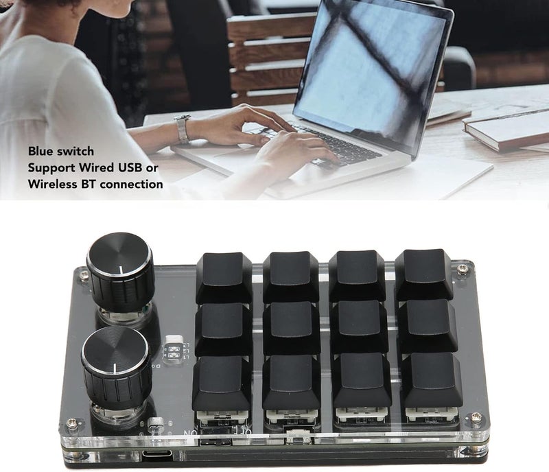 كلاراكو لوحة مفاتيح ميكانيكية ماكرو بيد واحدة من كلارك، لوحة مفاتيح صغيرة قابلة للبرمجة بتقنية البلوتوث، 12 مفتاحًا، مقبضان، لوحة مفاتيح للألعاب، مفتاح أزرق USB، لوحة مفاتيح قابلة للبرمجة للوسائط المخصصة للألعاب (أسود) - Image 2