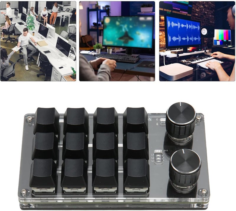 كلاراكو لوحة مفاتيح ميكانيكية ماكرو بيد واحدة من كلارك، لوحة مفاتيح صغيرة قابلة للبرمجة بتقنية البلوتوث، 12 مفتاحًا، مقبضان، لوحة مفاتيح للألعاب، مفتاح أزرق USB، لوحة مفاتيح قابلة للبرمجة للوسائط المخصصة للألعاب (أسود) - Image 5