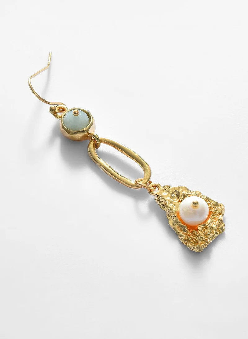 SOHI Gold Plated Pearl Beaded Drop Earring