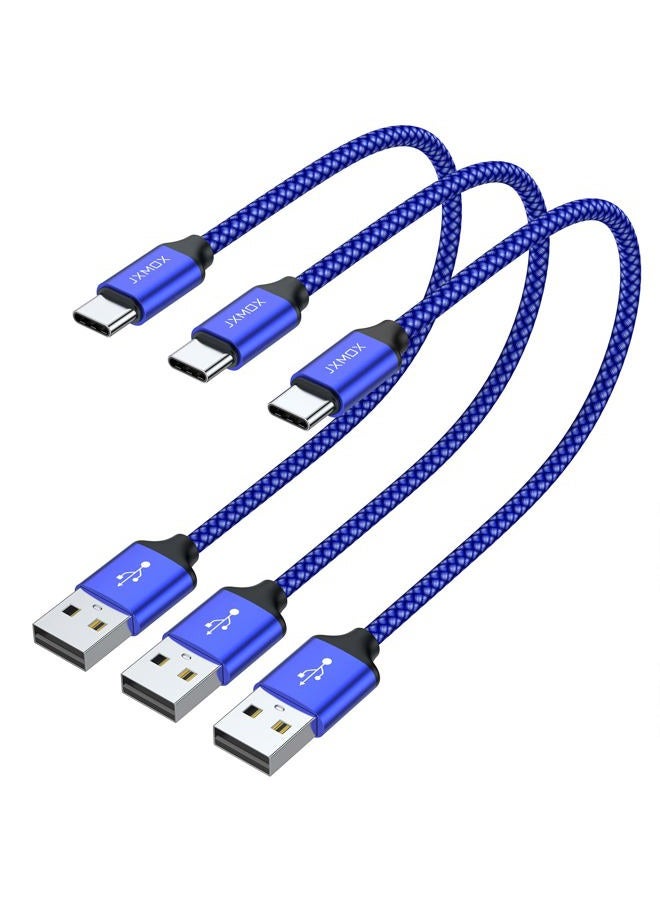 JXMOX كابل USB C قصير (1 قدم 3-pack)، كابل شاحن USB A إلى Type-C 3.1A شحن سريع متوافق مع iPhone 15 16 Pro Max، Samsung Galaxy S22 S21 S20 S10 S9، Note 10، A80 A70 A50، بنك الطاقة (أزرق) - Image 1