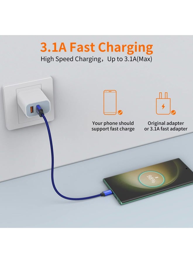 JXMOX كابل USB C قصير (1 قدم 3-pack)، كابل شاحن USB A إلى Type-C 3.1A شحن سريع متوافق مع iPhone 15 16 Pro Max، Samsung Galaxy S22 S21 S20 S10 S9، Note 10، A80 A70 A50، بنك الطاقة (أزرق) - Image 4