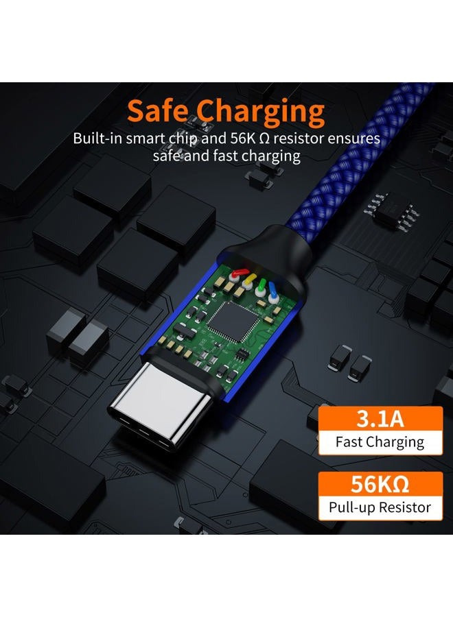 JXMOX كابل USB C قصير (1 قدم 3-pack)، كابل شاحن USB A إلى Type-C 3.1A شحن سريع متوافق مع iPhone 15 16 Pro Max، Samsung Galaxy S22 S21 S20 S10 S9، Note 10، A80 A70 A50، بنك الطاقة (أزرق) - Image 5