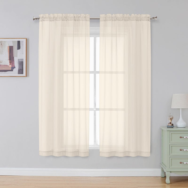 Simplebrand Cream Sheer Curtains 63 Inch Length 2 Panels, Rod Pocket Solid Color Window Sheer Curtain Panels, Elegant Curtains & Drapes for Living Room, Bedroom 2 Panels (Cream, 42" W x 63" L) - Image 1
