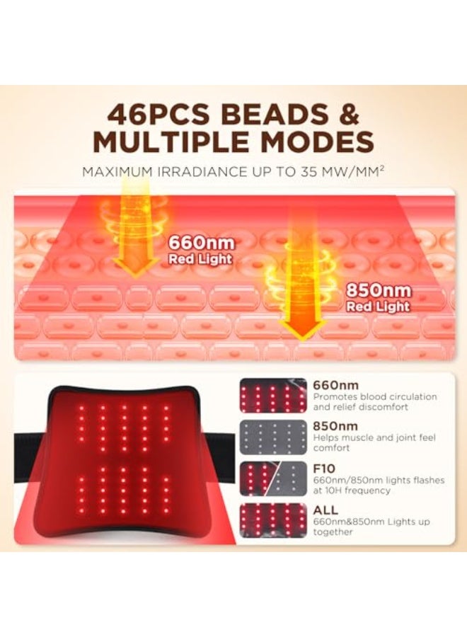 WALALLA Wireless Red Light Therapy Massager Pad - 660nm & 850nm Infrared with 46 Beads, 3 Vibration & Timer Modes, Portable Pain Relief for Muscle & Inflammation (5000mAh, Black) - Image 4